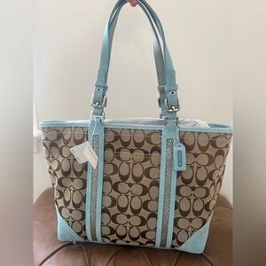 NWT Coach 2005 Style 8K52 Ice Blue Suede and Canvas Tote